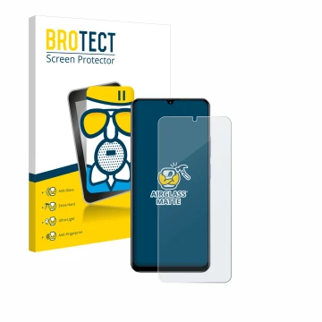 Parte frontal de un envase de producto con el logotipo de la marca BROTECT. Al lado se muestra el dispositivo realme C61 con s