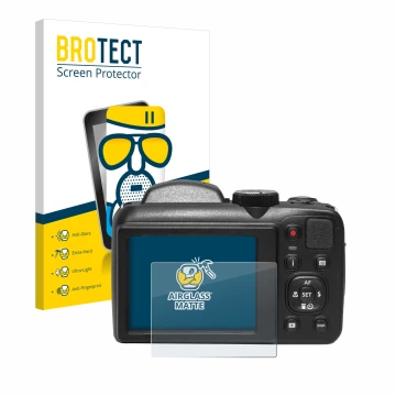 Parte frontal de un envase de producto con el logotipo de la marca BROTECT. Al lado se muestra el dispositivo Kodak Pixpro AZ2