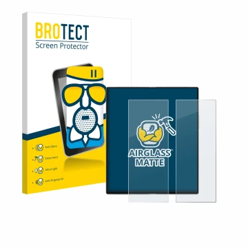 Parte frontal de un envase de producto con el logotipo de la marca BROTECT. Al lado se muestra el dispositivo Samsung Galaxy Z