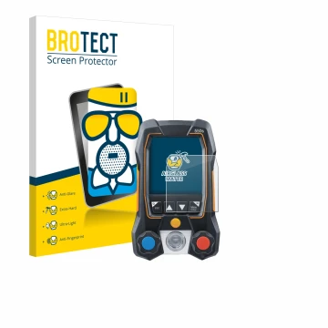 Parte frontal de un envase de producto con el logotipo de la marca BROTECT. Al lado se muestra el dispositivo Testo 550s con s