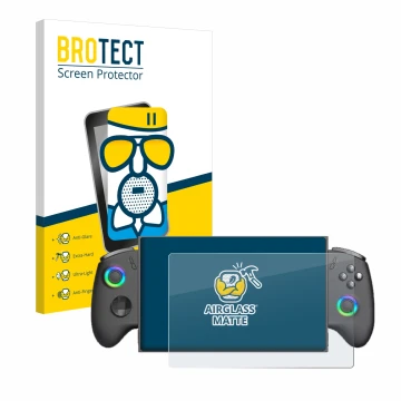Parte frontal de un envase de producto con el logotipo de la marca BROTECT. Al lado se muestra el dispositivo OneXPlayer X1 Mi