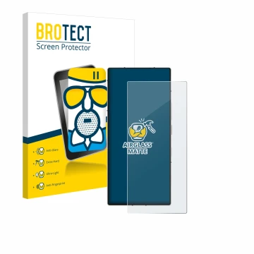 Parte frontal de un envase de producto con el logotipo de la marca BROTECT. Al lado se muestra el dispositivo ZTE Nubia Z60 Ul