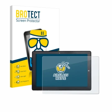 Parte frontal de un envase de producto con el logotipo de la marca BROTECT. Al lado se muestra el dispositivo Awow AiBook 10 c