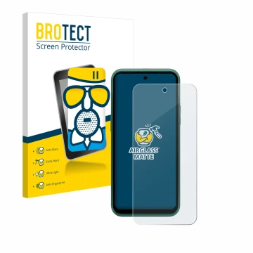 Parte frontal de un envase de producto con el logotipo de la marca BROTECT. Al lado se muestra el dispositivo Nokia XR21 Limit