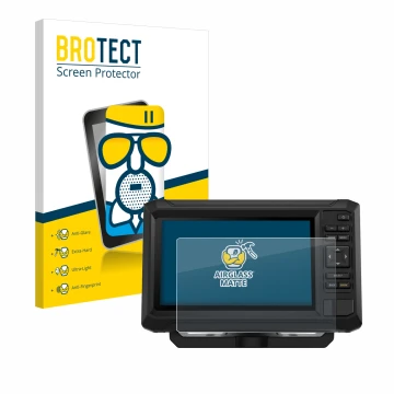 Parte frontal de un envase de producto con el logotipo de la marca BROTECT. Al lado se muestra el dispositivo Garmin ECHOMAP U