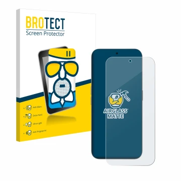 Parte frontal de un envase de producto con el logotipo de la marca BROTECT. Al lado se muestra el dispositivo Nothing Phone (2