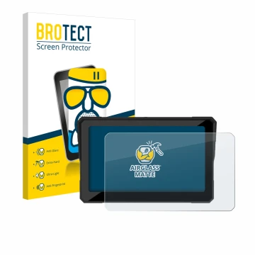 Parte frontal de un envase de producto con el logotipo de la marca BROTECT. Al lado se muestra el dispositivo Carpuride W702B 