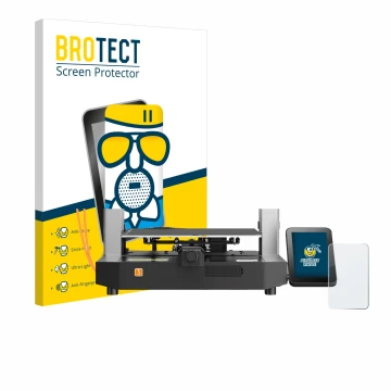 Parte frontal de un envase de producto con el logotipo de la marca BROTECT. Al lado se muestra el dispositivo Anycubic Kobra 3