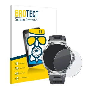 Parte frontal de un envase de producto con el logotipo de la marca BROTECT. Al lado se muestra el dispositivo Smartwatch V69 1