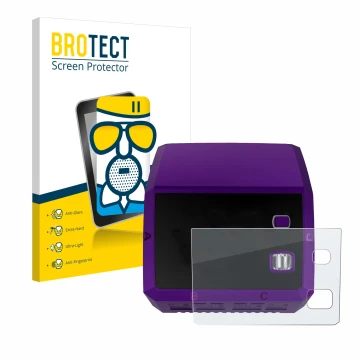 Parte frontal de un envase de producto con el logotipo de la marca BROTECT. Al lado se muestra el dispositivo SkyRc Q200 neo c