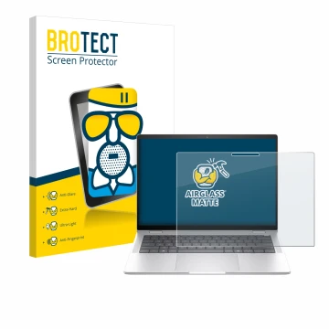 Parte frontal de un envase de producto con el logotipo de la marca BROTECT. Al lado se muestra el dispositivo HP EliteBook x36