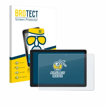 Parte frontal de un envase de producto con el logotipo de la marca BROTECT. Al lado se muestra el dispositivo Xgody N02 Pro 10