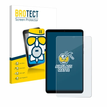 Parte frontal de un envase de producto con el logotipo de la marca BROTECT. Al lado se muestra el dispositivo Xiaomi Redmi Pad