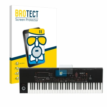 Parte frontal de un envase de producto con el logotipo de la marca BROTECT. Al lado se muestra el dispositivo KORG Pa4x con su