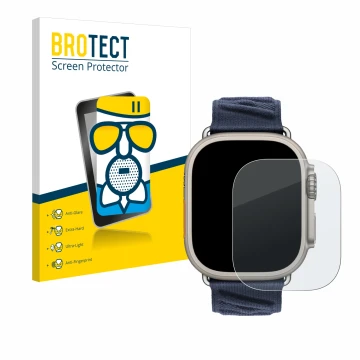 Parte frontal de un envase de producto con el logotipo de la marca BROTECT. Al lado se muestra el dispositivo Apple Watch Herm