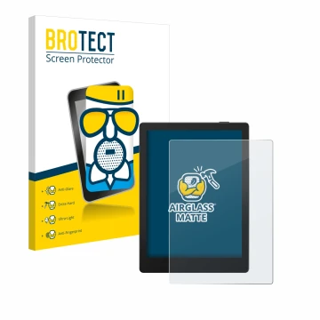 Parte frontal de un envase de producto con el logotipo de la marca BROTECT. Al lado se muestra el dispositivo Boox Go 6 con su