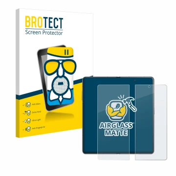 Parte frontal de un envase de producto con el logotipo de la marca BROTECT. Al lado se muestra el dispositivo Honor Magic V3 (