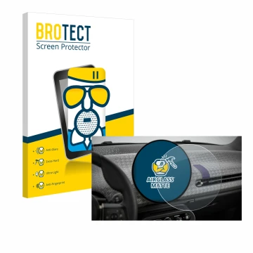 Parte frontal de un envase de producto con el logotipo de la marca BROTECT. Al lado se muestra el dispositivo Mini Cooper Elec