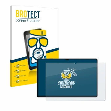 Parte frontal de un envase de producto con el logotipo de la marca BROTECT. Al lado se muestra el dispositivo Samsung Galaxy T