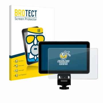 Parte frontal de un envase de producto con el logotipo de la marca BROTECT. Al lado se muestra el dispositivo Rollei Viltrox D
