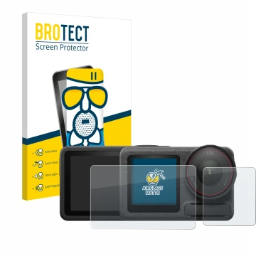 Parte frontal de un envase de producto con el logotipo de la marca BROTECT. Al lado se muestra el dispositivo DJI Osmo Action 