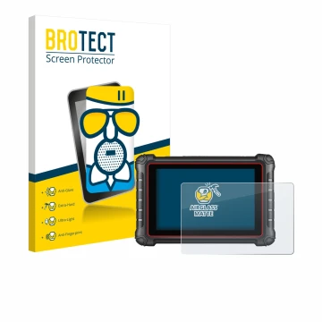 Parte frontal de un envase de producto con el logotipo de la marca BROTECT. Al lado se muestra el dispositivo Autel MK900BT co