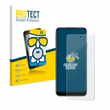 Parte frontal de un envase de producto con el logotipo de la marca BROTECT. Al lado se muestra el dispositivo Infinix Hot 30 P