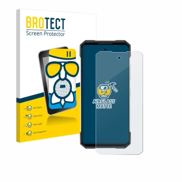 Parte frontal de un envase de producto con el logotipo de la marca BROTECT. Al lado se muestra el dispositivo Doogee S200 con 