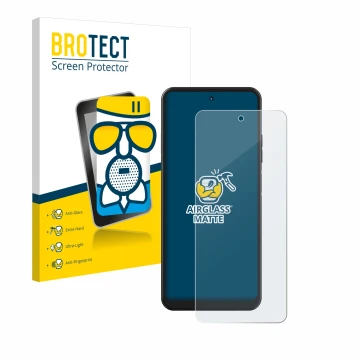 Parte frontal de un envase de producto con el logotipo de la marca BROTECT. Al lado se muestra el dispositivo Hotwav Note 12 c