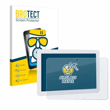 Parte frontal de un envase de producto con el logotipo de la marca BROTECT. Al lado se muestra el dispositivo Amazon Echo Hub 