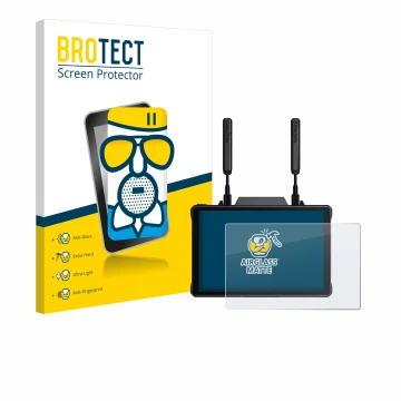 Parte frontal de un envase de producto con el logotipo de la marca BROTECT. Al lado se muestra el dispositivo Hollyland Pyro 7