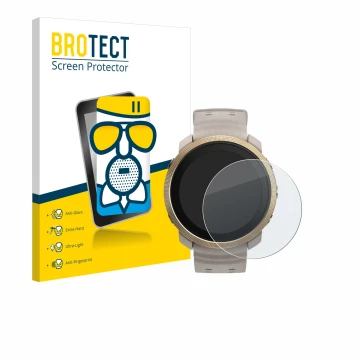 Parte frontal de un envase de producto con el logotipo de la marca BROTECT. Al lado se muestra el dispositivo Polar Vantage M3