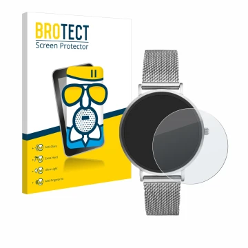 Parte frontal de un envase de producto con el logotipo de la marca BROTECT. Al lado se muestra el dispositivo Xcoast X-Watch S