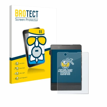 Parte frontal de un envase de producto con el logotipo de la marca BROTECT. Al lado se muestra el dispositivo Light Phone 3 co
