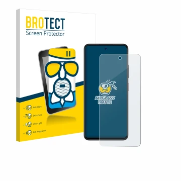 Parte frontal de un envase de producto con el logotipo de la marca BROTECT. Al lado se muestra el dispositivo ZTE Blade A75 4G