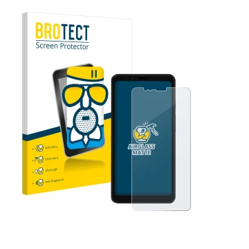 Parte frontal de un envase de producto con el logotipo de la marca BROTECT. Al lado se muestra el dispositivo Bigme Hibreak E 