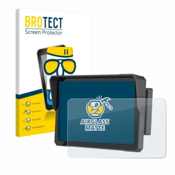 Parte frontal de un envase de producto con el logotipo de la marca BROTECT. Al lado se muestra el dispositivo Carpuride W702B 