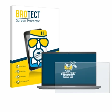 Parte frontal de un envase de producto con el logotipo de la marca BROTECT. Al lado se muestra el dispositivo Dell Latitude 54