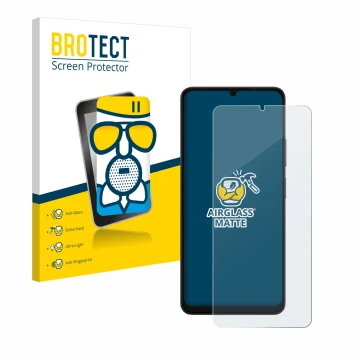 Parte frontal de un envase de producto con el logotipo de la marca BROTECT. Al lado se muestra el dispositivo Ulefone Note 20 