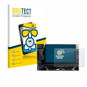 Parte frontal de un envase de producto con el logotipo de la marca BROTECT. Al lado se muestra el dispositivo Dacia Duster Inf