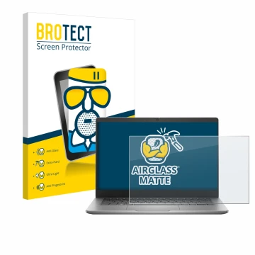 Parte frontal de un envase de producto con el logotipo de la marca BROTECT. Al lado se muestra el dispositivo Dell Latitude 33