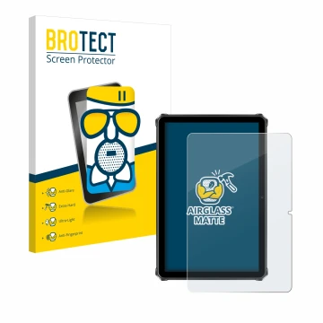 Parte frontal de un envase de producto con el logotipo de la marca BROTECT. Al lado se muestra el dispositivo Oukitel RT9 con 