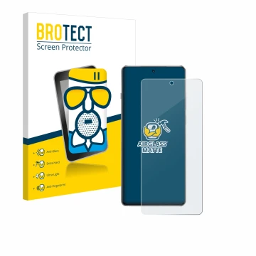 Parte frontal de un envase de producto con el logotipo de la marca BROTECT. Al lado se muestra el dispositivo OnePlus 13R con 