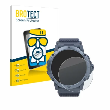 Parte frontal de un envase de producto con el logotipo de la marca BROTECT. Al lado se muestra el dispositivo Coros Vertix 2S 