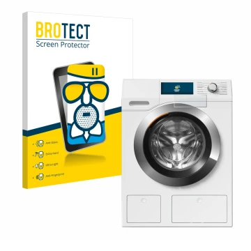 Parte frontal de un envase de producto con el logotipo de la marca BROTECT. Al lado se muestra el dispositivo Miele WEH875 con
