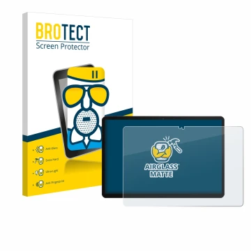 Parte frontal de un envase de producto con el logotipo de la marca BROTECT. Al lado se muestra el dispositivo Chuwi Hi10 X1 co