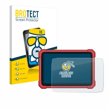 Parte frontal de un envase de producto con el logotipo de la marca BROTECT. Al lado se muestra el dispositivo Launch X-431 Eur