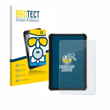Parte frontal de un envase de producto con el logotipo de la marca BROTECT. Al lado se muestra el dispositivo Hotwav R8 con su