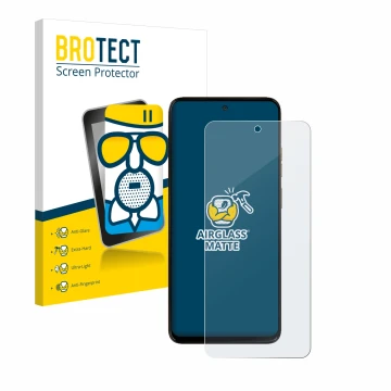 Parte frontal de un envase de producto con el logotipo de la marca BROTECT. Al lado se muestra el dispositivo Motorola Moto G1