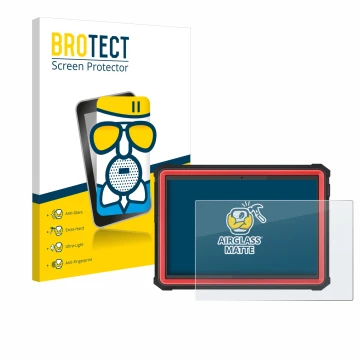 Parte frontal de un envase de producto con el logotipo de la marca BROTECT. Al lado se muestra el dispositivo Launch X-431 PRO